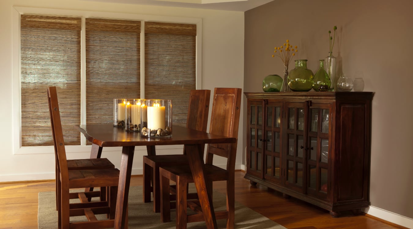 Woven shutters in a Austin dining room.